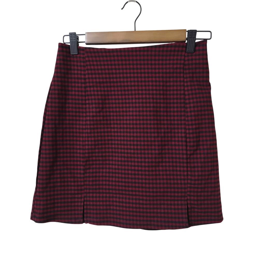 Originality Checkered Buffalo Print Mini Skirt Red/Black Size M